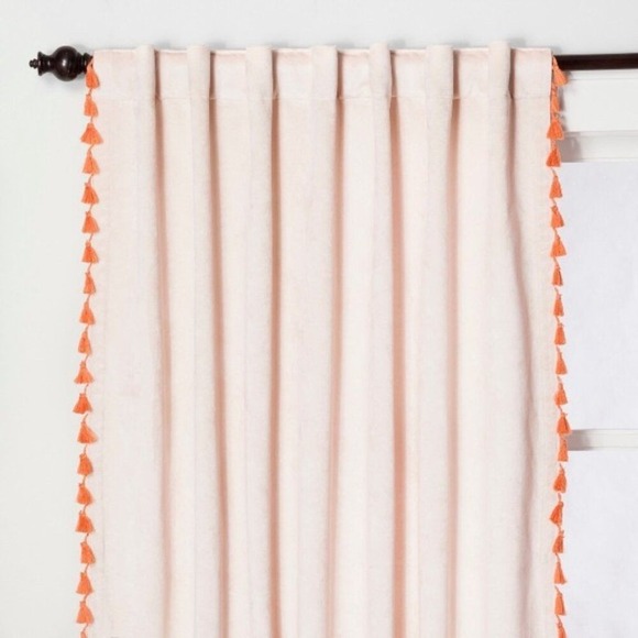Opalhouse Other - Opalhouse Blush Pink Velvet Orange Tassel Curtain Panel Light Filtering 52x84